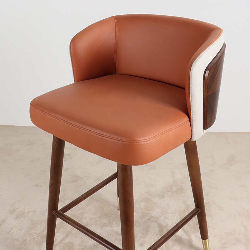 Nordic Home Bar Modern Simple and Creative Solid Wood Backrest High Bench Chair