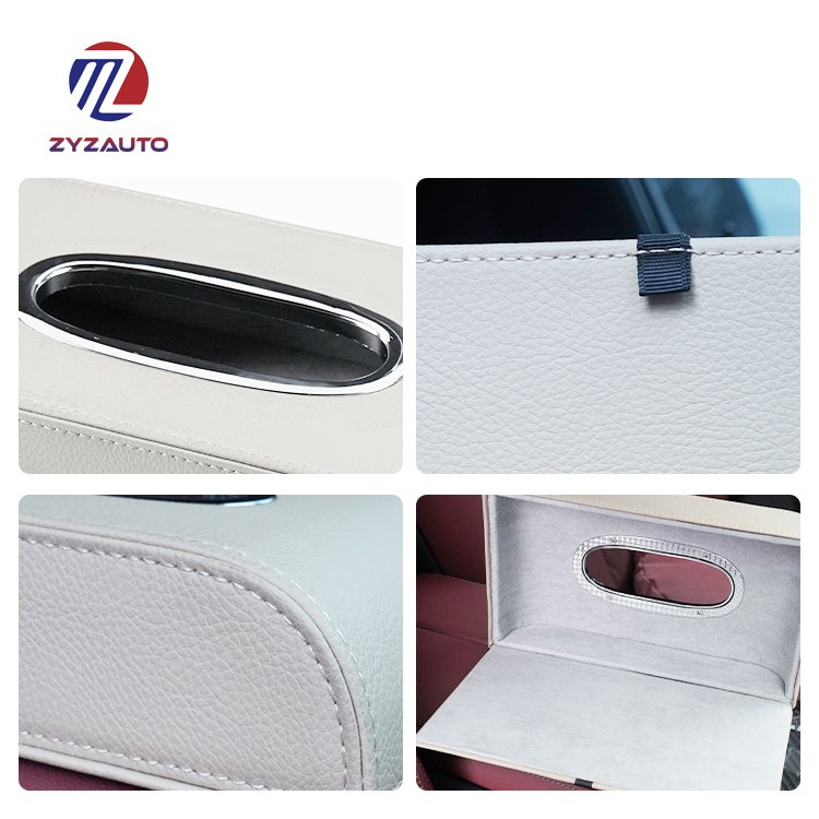 ZY Wholesale Customized Logo Car Dashboard Tissue Case Interior Tissue Boxes Armrest PU Leather Tissue Boxes
