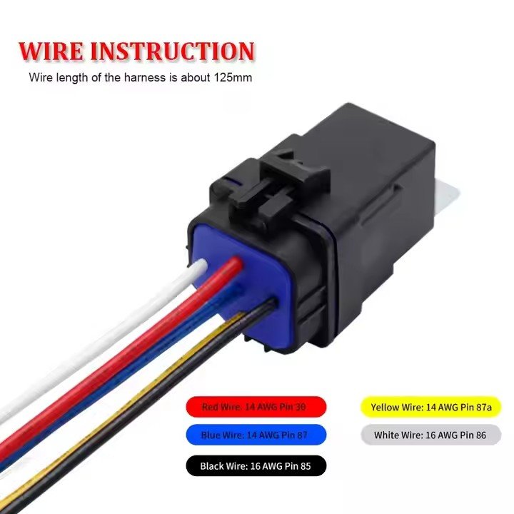 Waterproof Integrated Wired Automobile Relay 12V 40A 14AWG SPDT 5 Pin Car Relay With 125mm Length Wires