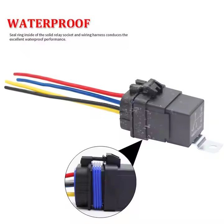 Waterproof Integrated Wired Automobile Relay 12V 40A 14AWG SPDT 5 Pin Car Relay With 125mm Length Wires