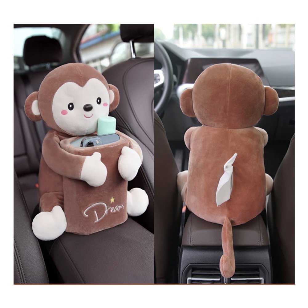 2 In1 the New Cute Cartoon Car Tissue Box Creative Pig Short Plush Tissue Box Holder for Car Armrest Box Car Garbage Can
