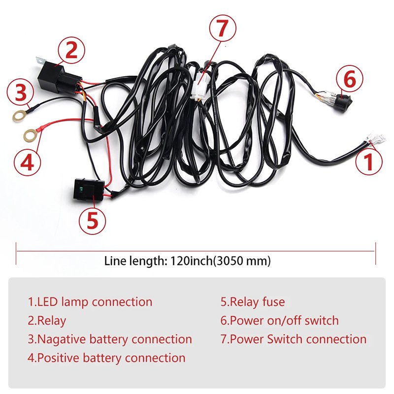 Co Light Car LED Light Bar Wire 3m 12V 24V 40A Wiring Harness Relay Loom Cableable