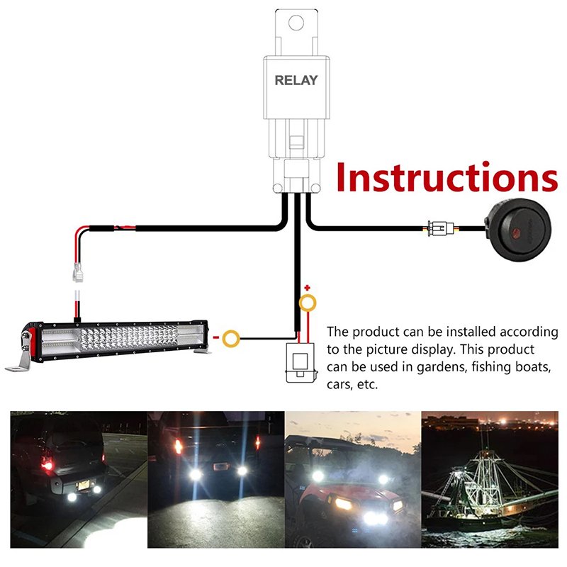 Co Light Car LED Light Bar Wire 3m 12V 24V 40A Wiring Harness Relay Loom Cableable