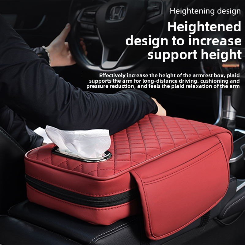 Felaruta 3-in-1 Car Armrest Booster Pad Universal Storage Bag Elbow Rest Leather Mat Tissue Box Car Armrest Booster Pad