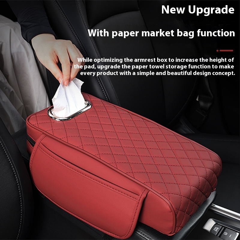 Felaruta 3-in-1 Car Armrest Booster Pad Universal Storage Bag Elbow Rest Leather Mat Tissue Box Car Armrest Booster Pad