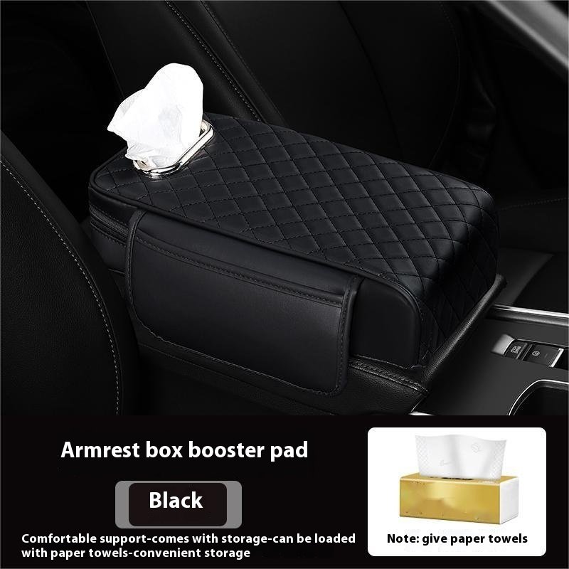 Felaruta 3-in-1 Car Armrest Booster Pad Universal Storage Bag Elbow Rest Leather Mat Tissue Box Car Armrest Booster Pad