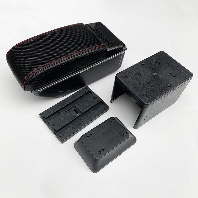 Universal Black Color Pu Leather 7 USB Design Slide and Double Layers Carbon Fiber Print Car Armrest Box