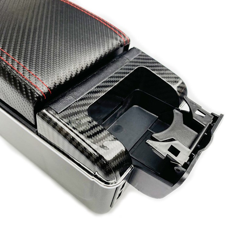 Universal Black Color Pu Leather 7 USB Design Slide and Double Layers Carbon Fiber Print Car Armrest Box