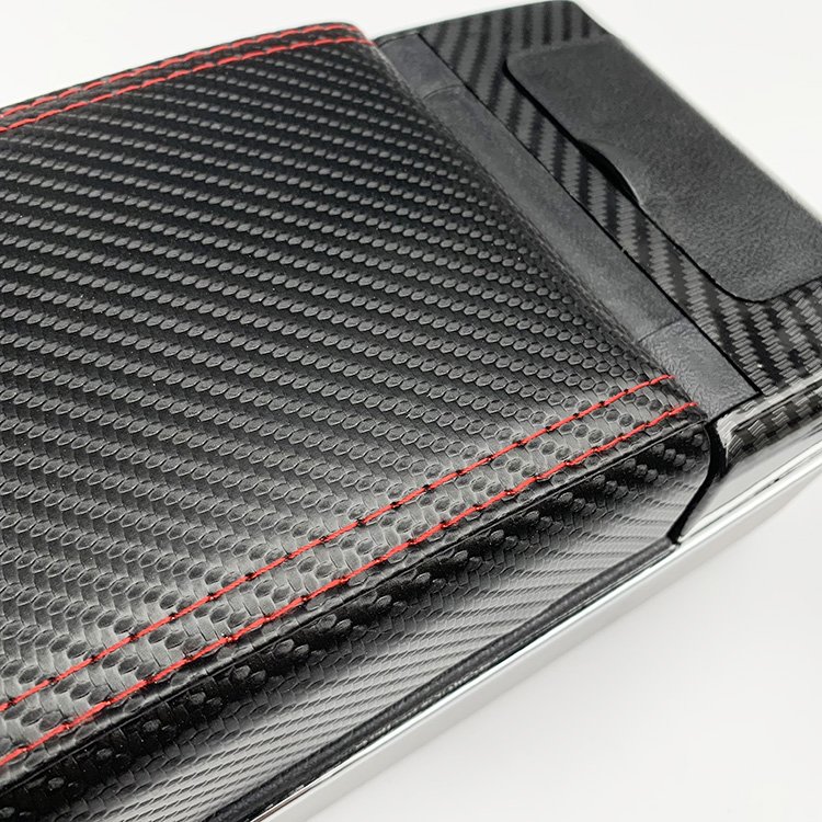 Universal Black Color Pu Leather 7 USB Design Slide and Double Layers Carbon Fiber Print Car Armrest Box