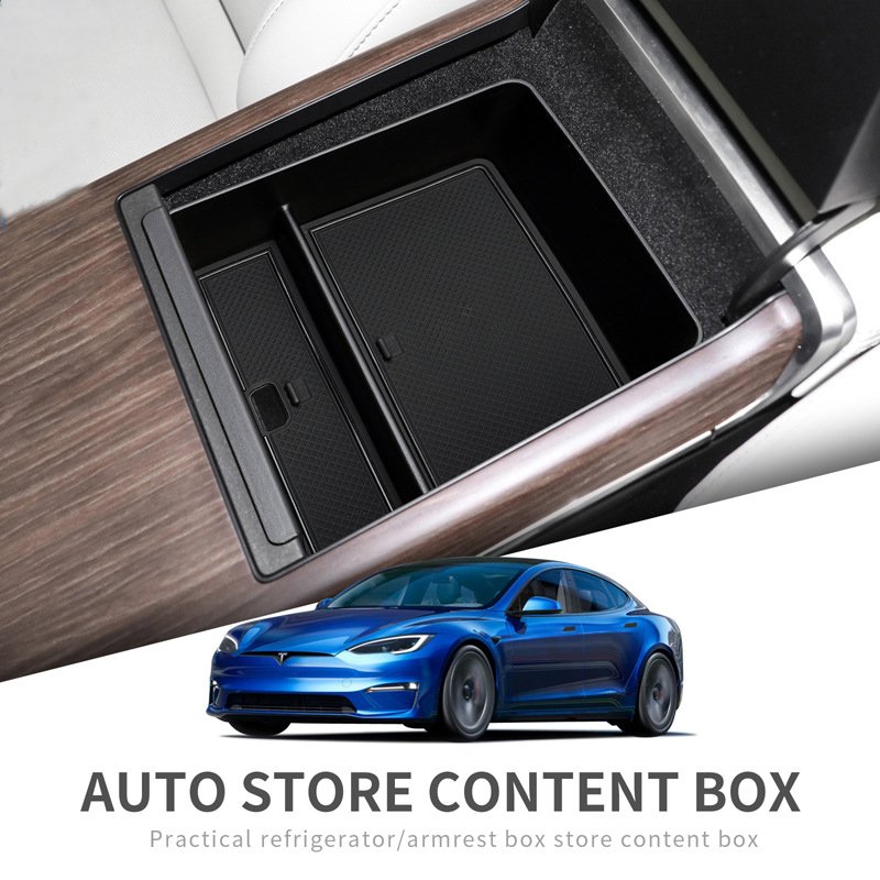 Flocking Center Console Storage Box for 2022 2023 Tesla Model S/X Armrest Container Organizer Tray Privacy Box Car Accessories