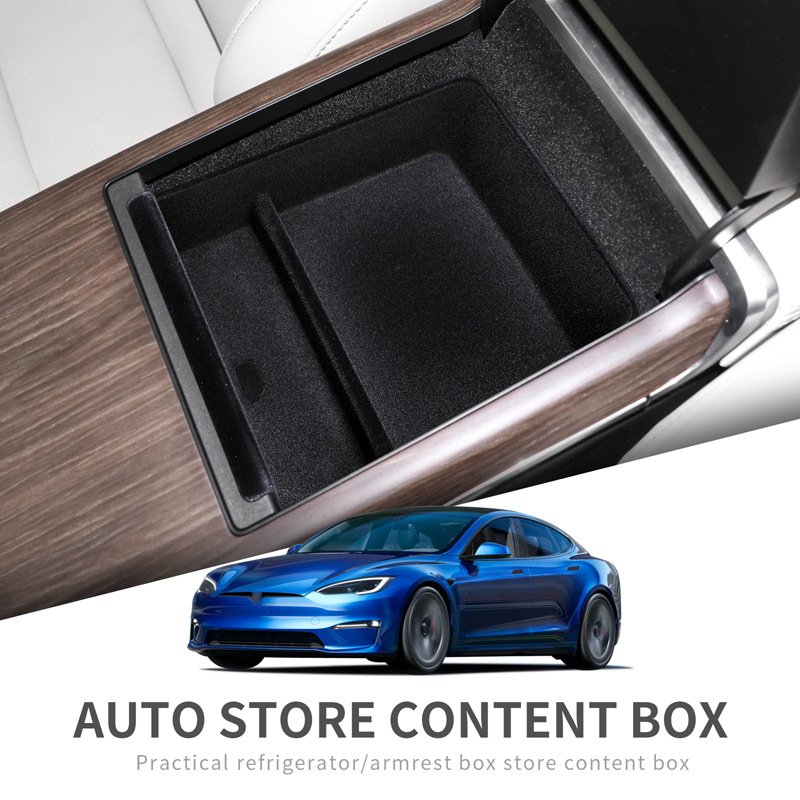 Flocking Center Console Storage Box for 2022 2023 Tesla Model S/X Armrest Container Organizer Tray Privacy Box Car Accessories