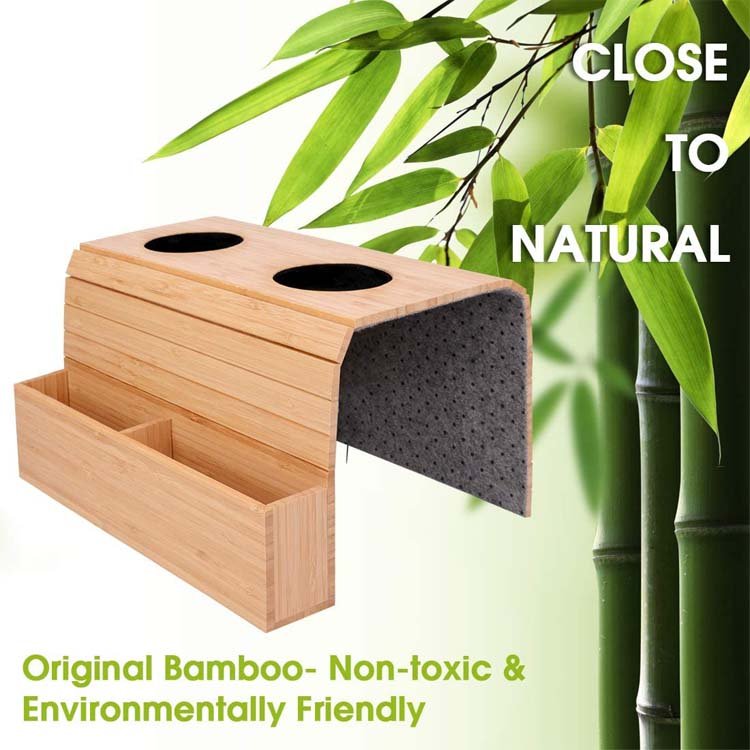 Trending WDF Bamboo Couch Sofa Arm Rest Storage Tray Armrest Couch Cup Holder coaster Tray Sofa Table With Two Compartment