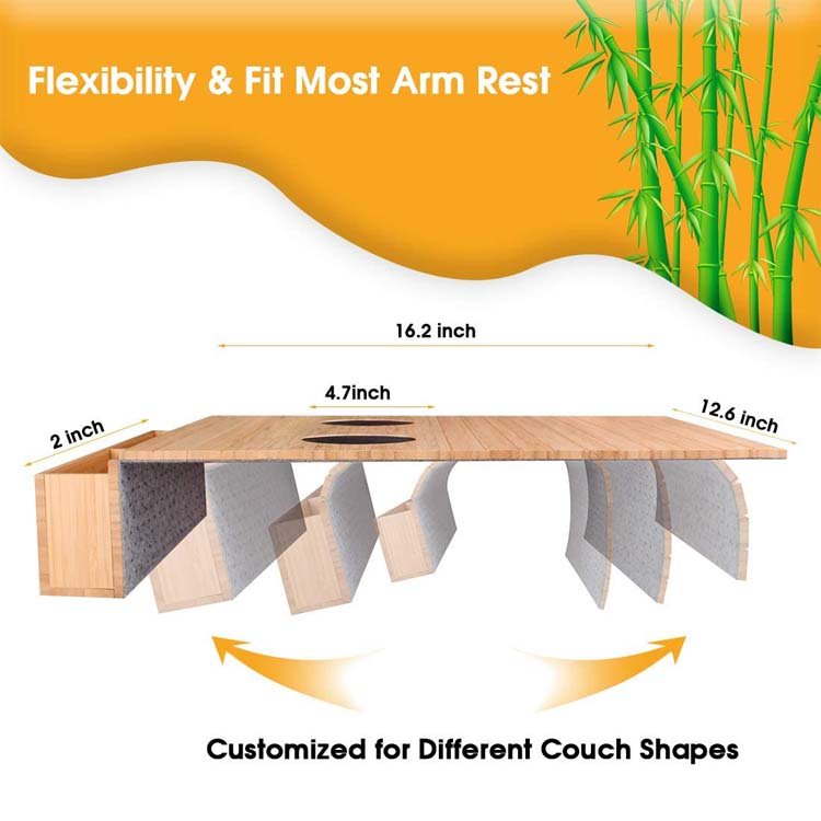 Trending WDF Bamboo Couch Sofa Arm Rest Storage Tray Armrest Couch Cup Holder coaster Tray Sofa Table With Two Compartment