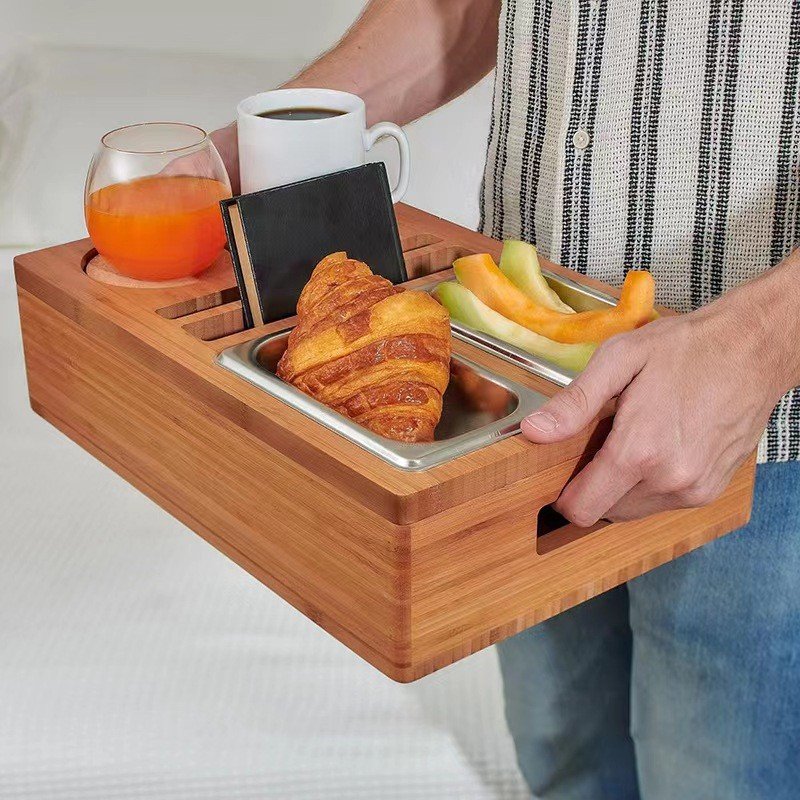 Addreen Sofa Armrest Tray Couch Bar Box Console Cup Holder Organizer Buddy Snack Tray Bamboo Couch
