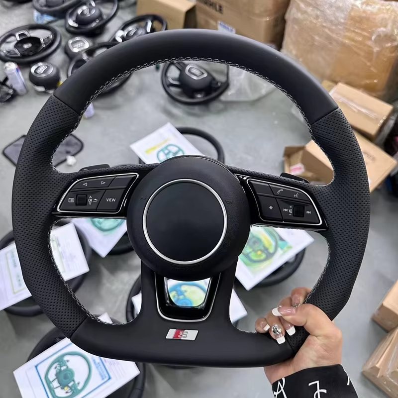 For Audi RS3 RS4 RS5 A3 A4 B9 A5 S3 S4 S5 Semi perforated leather steering wheel with button frame buttons paddles 2017-2021