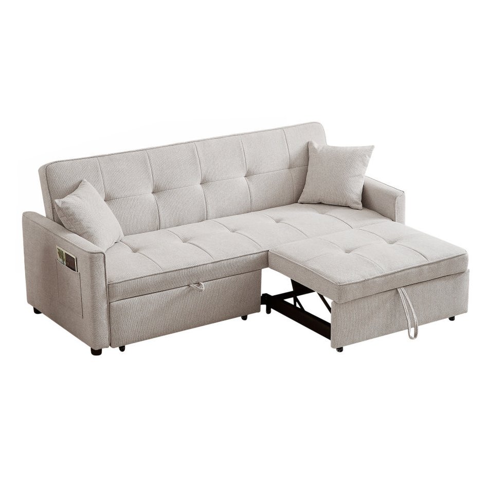 High Quality Ivory Fabric Sofa Bed Trundle Bed