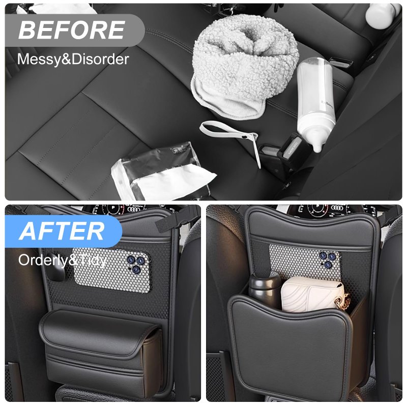 Luxury Travel, Driving Car Organizer Storage, Leather Car Headrest Hanging Outdoor Camping Car Storage Box