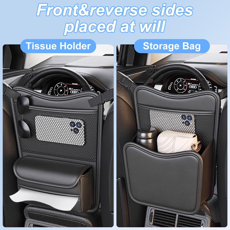 Luxury Travel, Driving Car Organizer Storage, Leather Car Headrest Hanging Outdoor Camping Car Storage Box