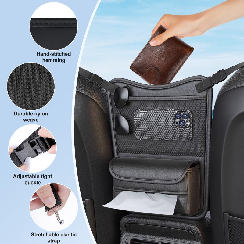 Luxury Travel, Driving Car Organizer Storage, Leather Car Headrest Hanging Outdoor Camping Car Storage Box