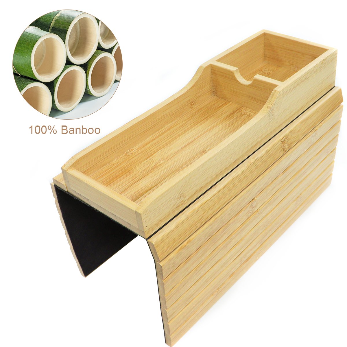 Hot Selling Detachable Magnetic Bamboo Wooden Snack Drinking Tea Coffee Cup Phone Holder Organizer Plank Sofa Couch Arm Tray