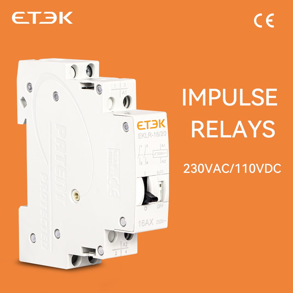 ETEK Impulse Relay Household Bistable Latching Auto Control Relay 1P 2P 16A 1NO 2NO Coil 230V AC 110V DC EKLR