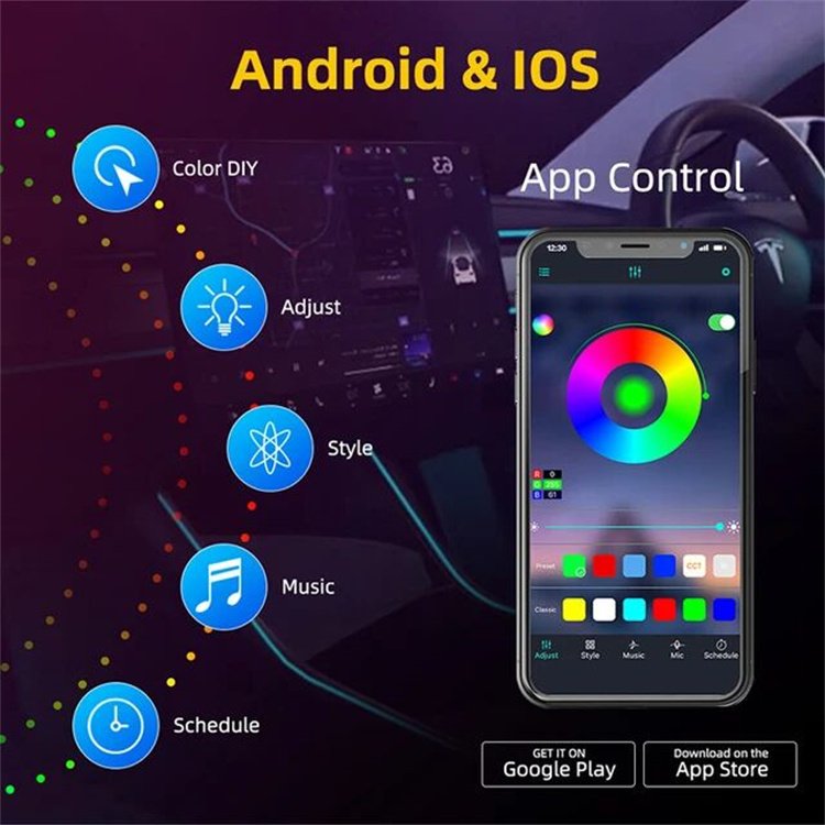 For tesla Accessories App Control Atmosphere Light RGB 128 Color Led Car Ambient Light Kit Model Y 3 Fiber Optic
