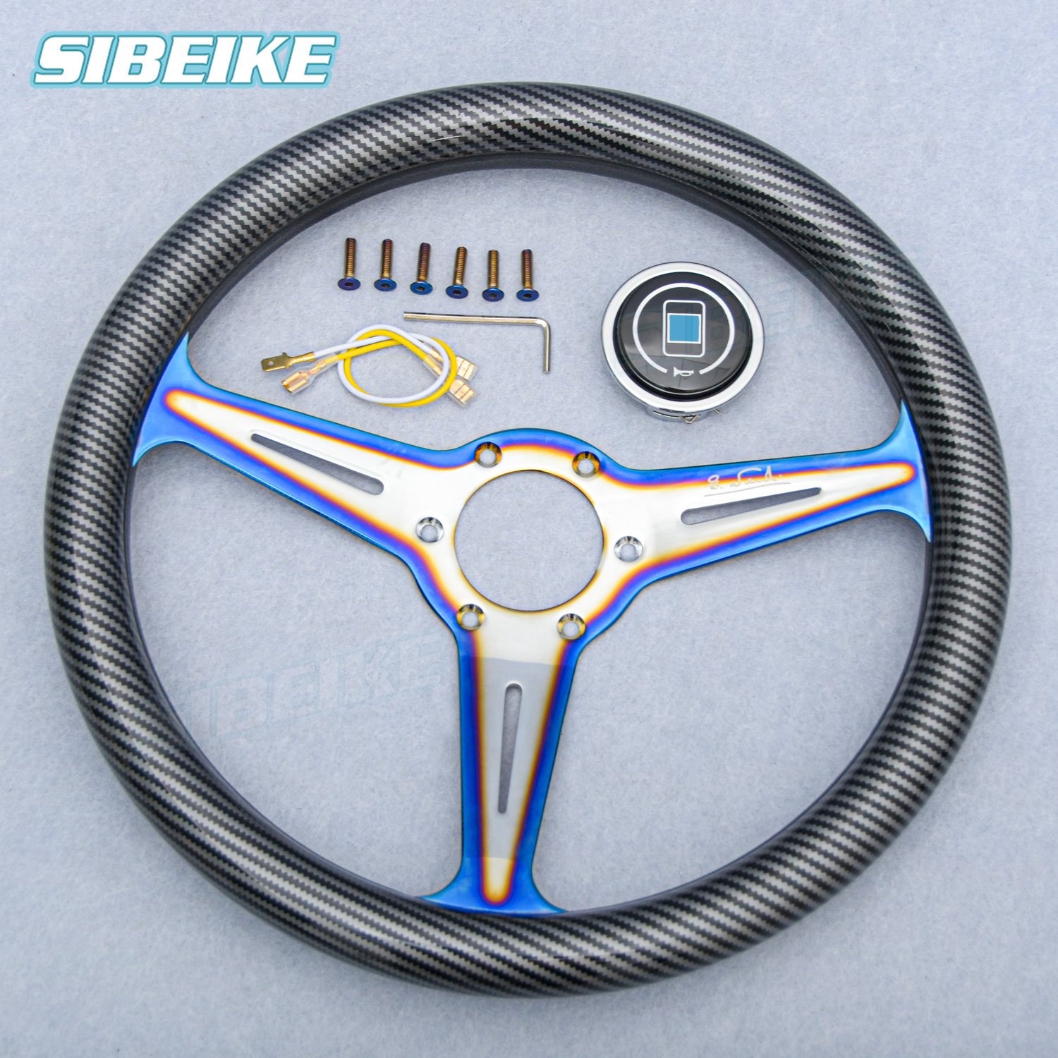 Classic Racing Car Steering Wheel Universal 14inch Carbon Film Sports Steering Wheel