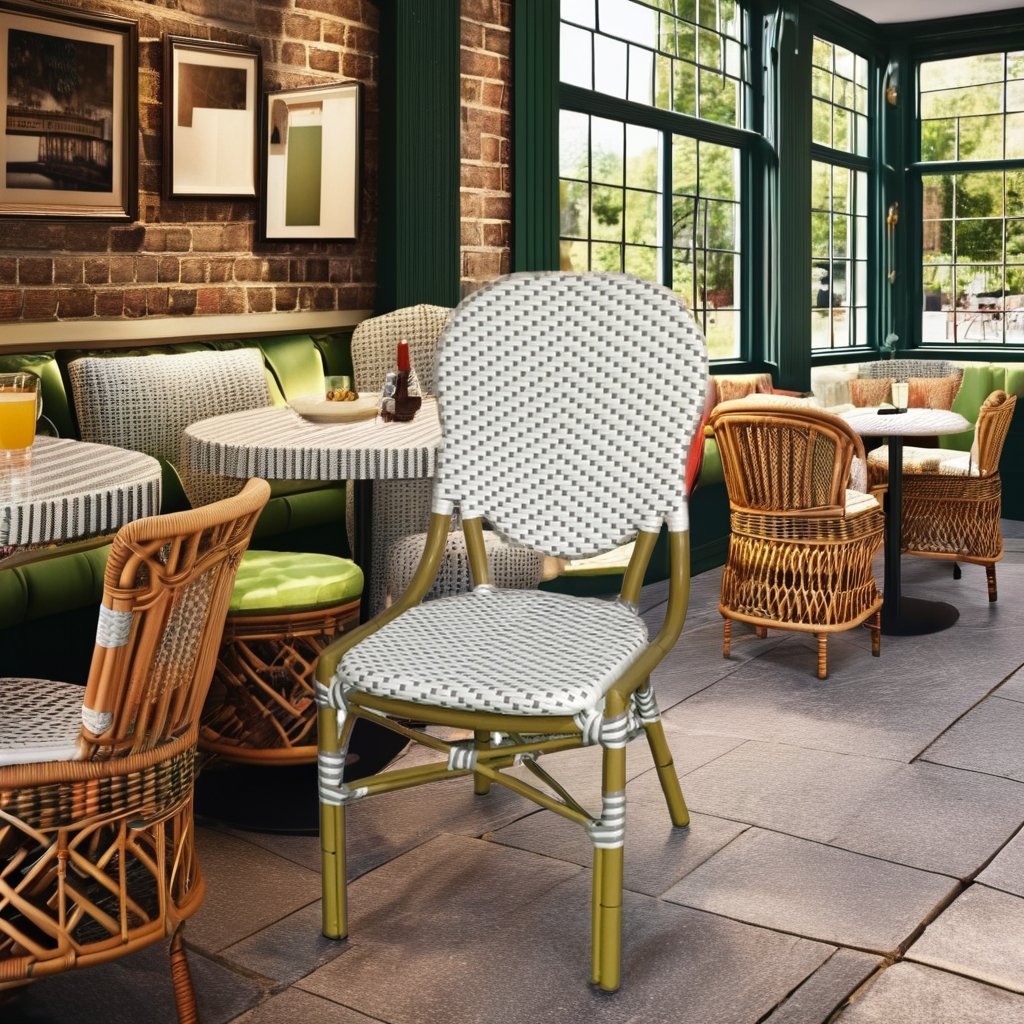 Outdoor Rattan Chairs Bistro Restaurant Terrace Chairs French Restaurant Furniture Orange Parisian Chairs