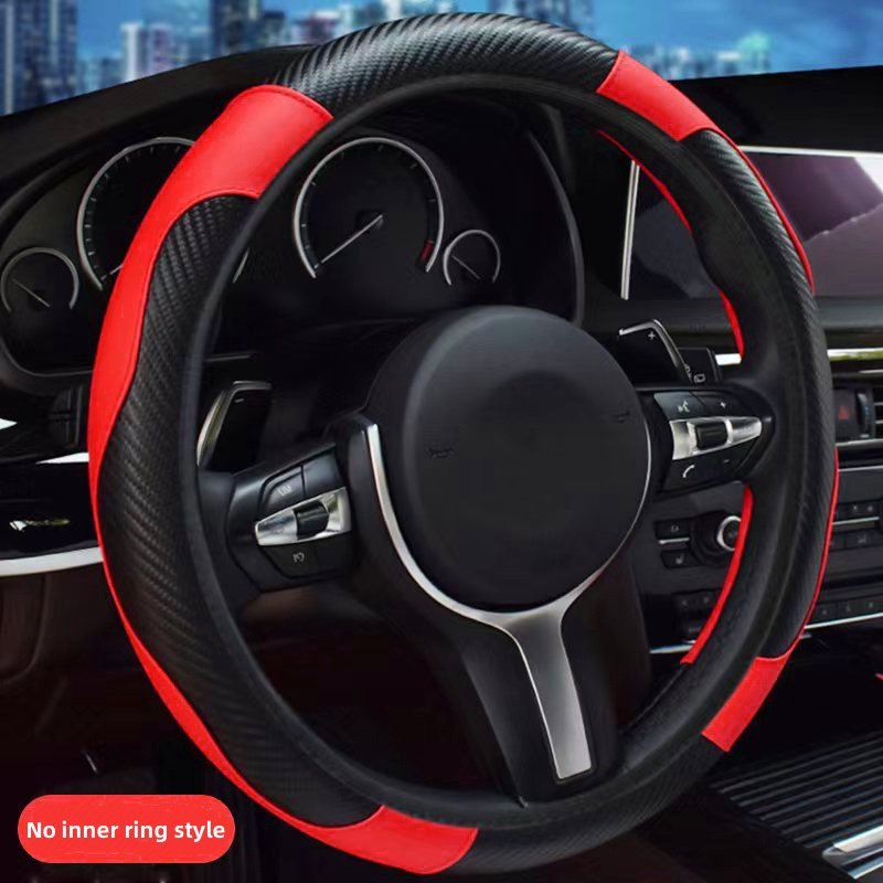 Non-Inner Ring Sports-Style Four Seasons Universal Elastic Carbon Fiber Leather Car Steering Wheel Cover