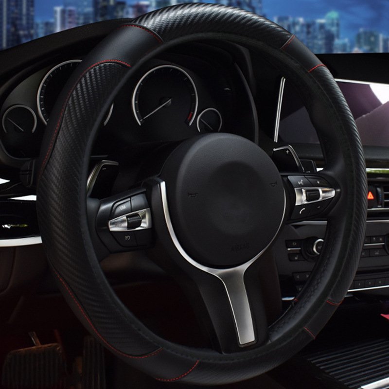 Non-Inner Ring Sports-Style Four Seasons Universal Elastic Carbon Fiber Leather Car Steering Wheel Cover