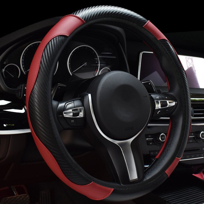 Non-Inner Ring Sports-Style Four Seasons Universal Elastic Carbon Fiber Leather Car Steering Wheel Cover