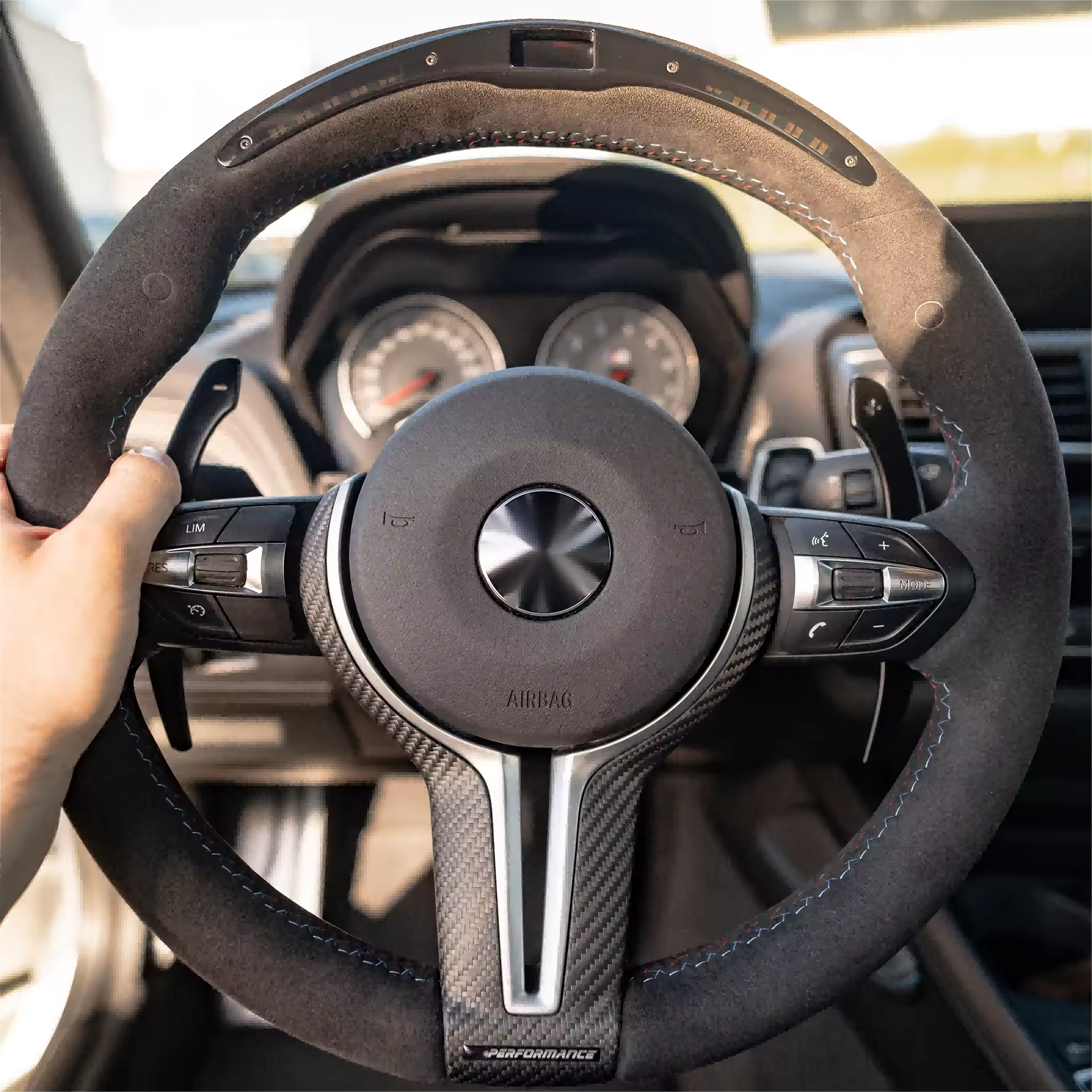 With LED Volant Alcantara Leather M Performance Steering Wheel for BMW F10 M5 F90 F30 F15 E90 E92 F80 M3 X5 F15 E70 X6 F16 E71