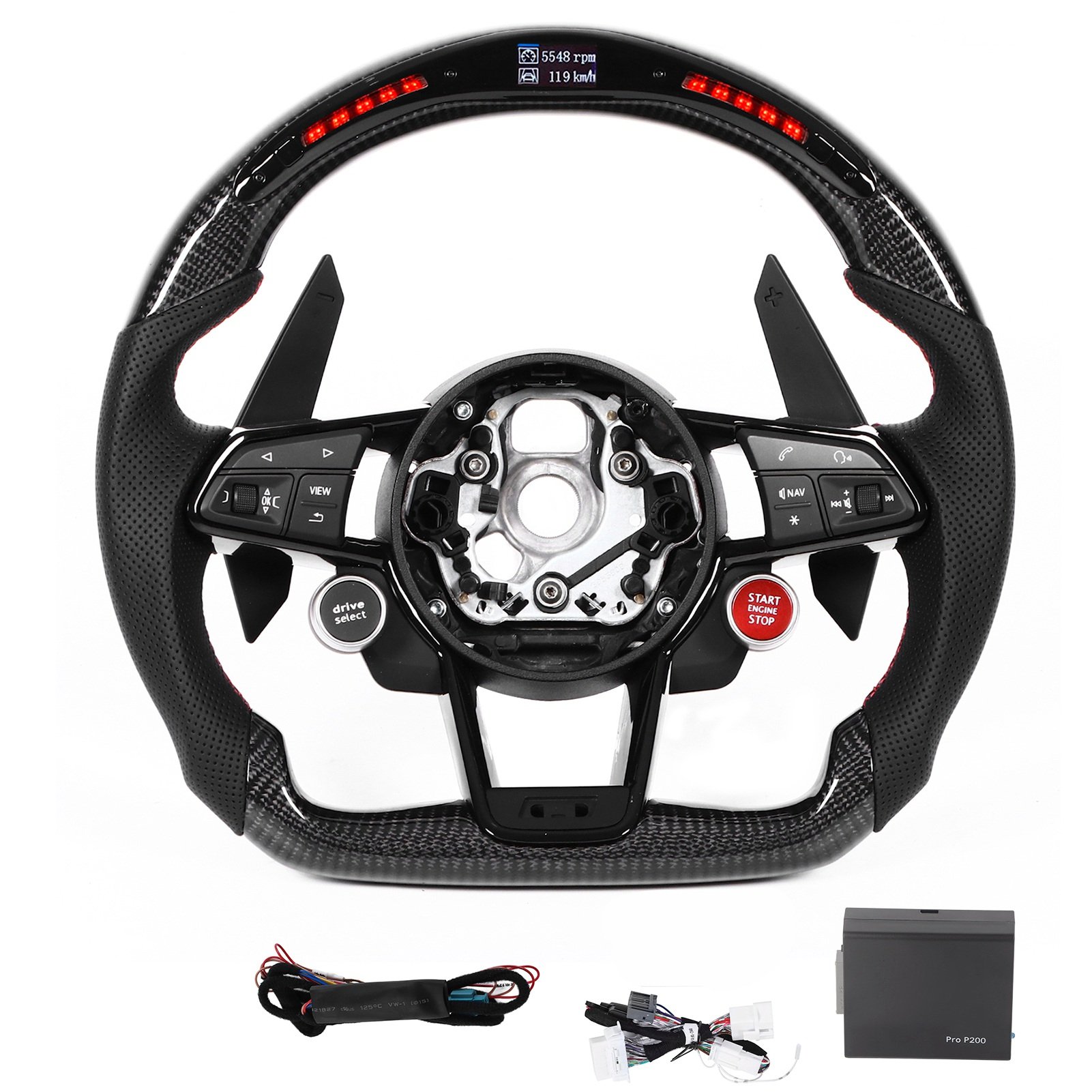 Carbon Fiber LED Display Shift Lights Steering Wheel Replacement for Audi R8 4S MK2 A6 S6 RS6 A7 S7 RS7 A8 S8 D4 D5 A3 S3