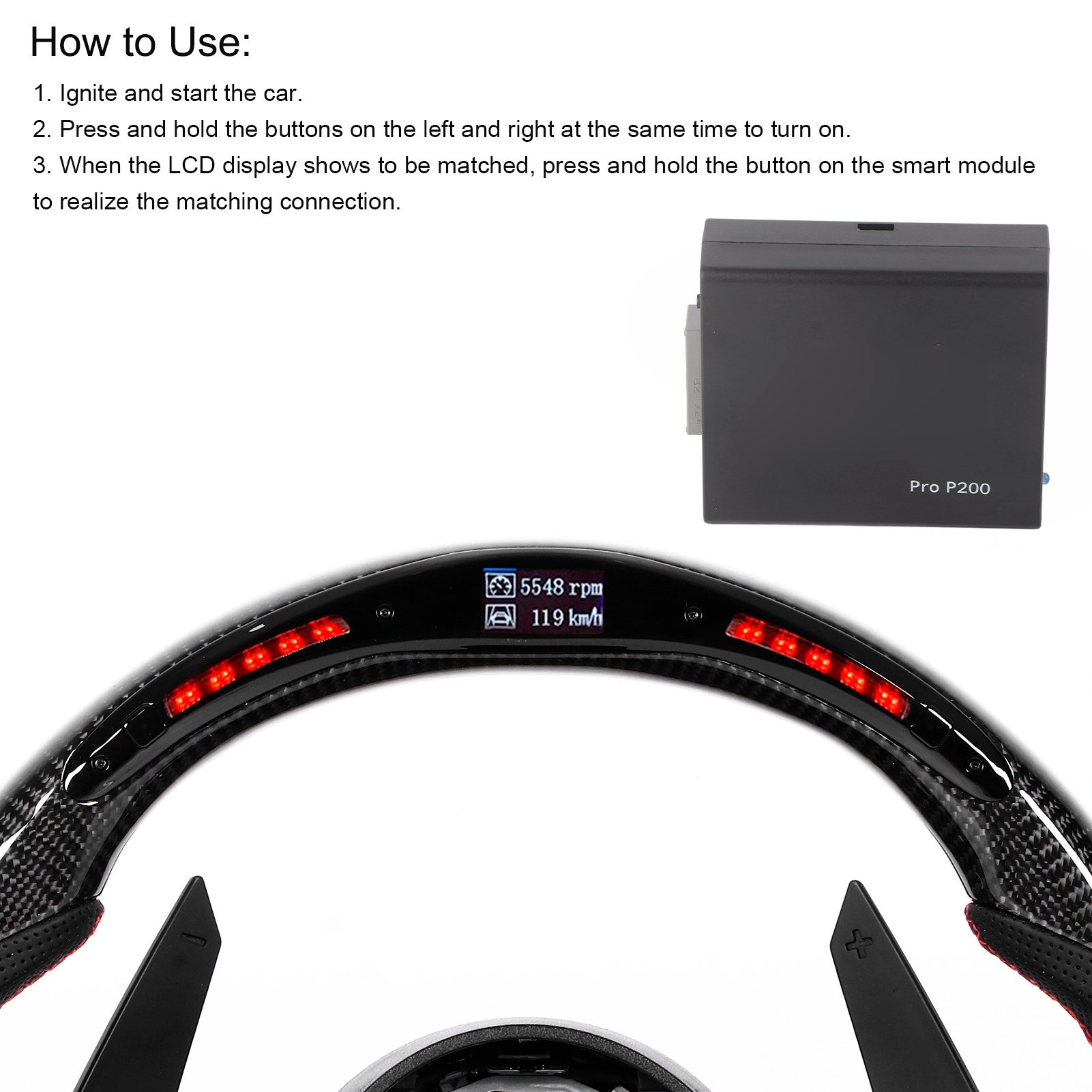 Carbon Fiber LED Display Shift Lights Steering Wheel Replacement for Audi R8 4S MK2 A6 S6 RS6 A7 S7 RS7 A8 S8 D4 D5 A3 S3