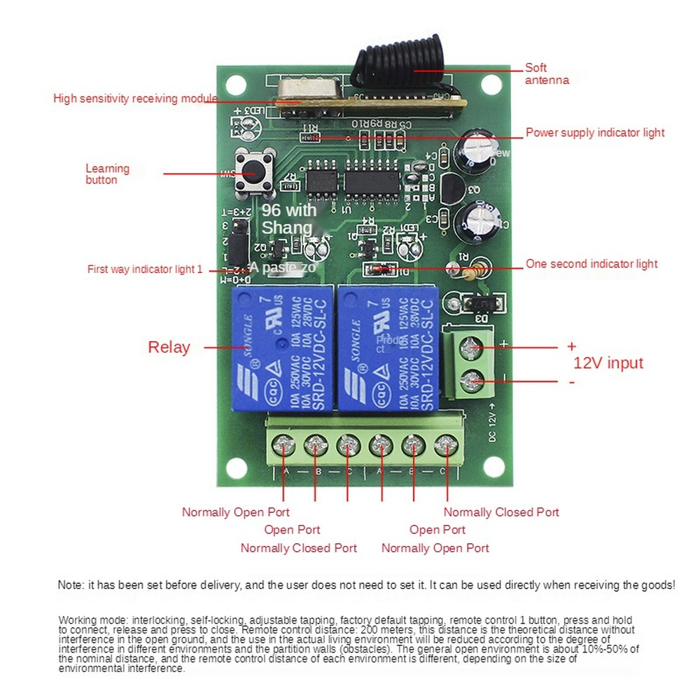 DC12V Two-way Remote Control Switch with Distance of 3000m Motor Reverse Remote Control Switch