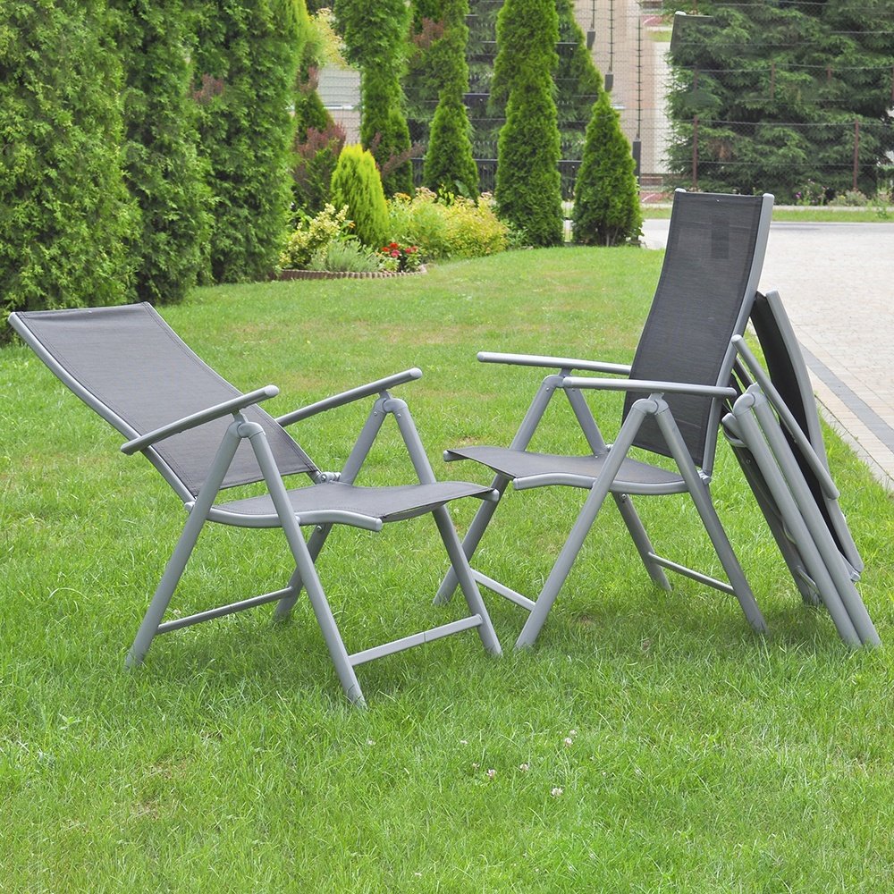 Steel Folding Garden Chairs Adjustable with Armrests 7 Position Adjust with High Back Comfortable