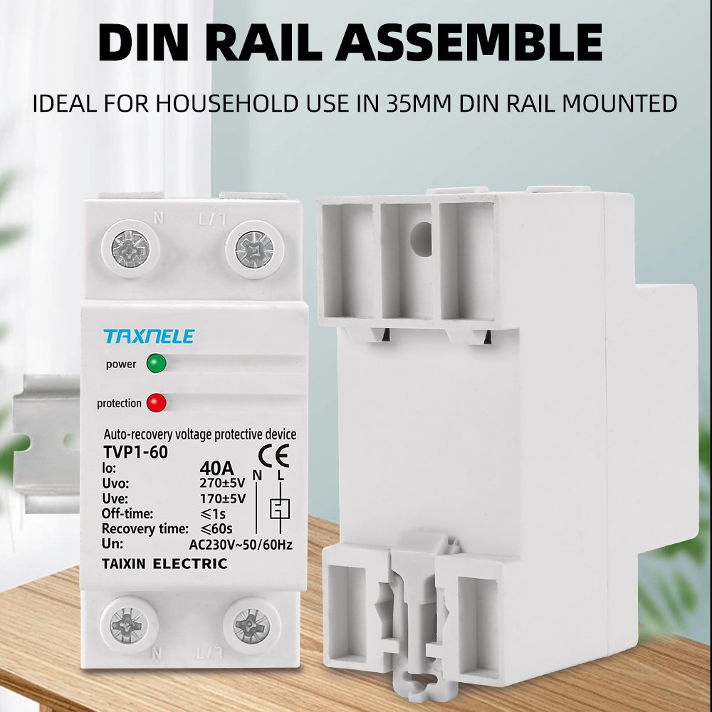 230V AC 40A 63A Din Rail Auto Recovery Voltage Protective Over Under Voltage Relay Device Protector Overvoltage Protection