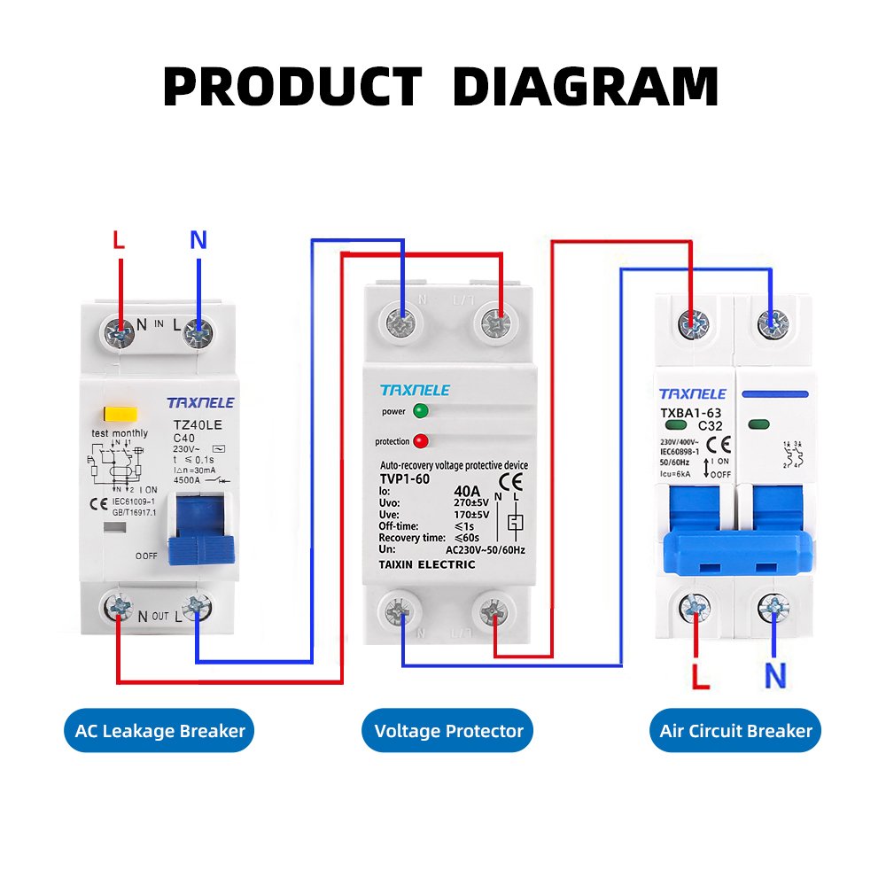 230V AC 40A 63A Din Rail Auto Recovery Voltage Protective Over Under Voltage Relay Device Protector Overvoltage Protection