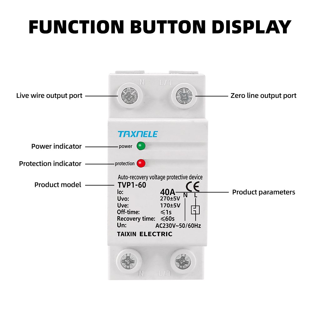 230V AC 40A 63A Din Rail Auto Recovery Voltage Protective Over Under Voltage Relay Device Protector Overvoltage Protection