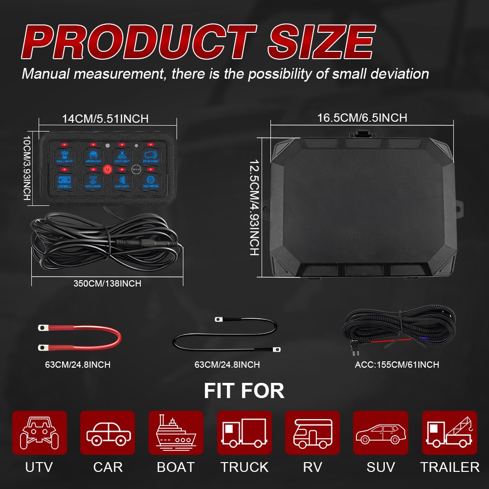 12V RGB Touch Switch Panel 8 Gang Auto Dim Relay Box for Trucks ATV RV Offroad Switch Panel
