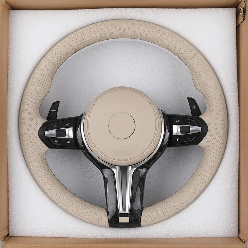 With Forged Carbon Trim Apricot Color Leather M Sport Steering Wheel for BMW F01 F06 F10 F11 F12 F15 F16 F20 F30 E90 E84 F80 M3