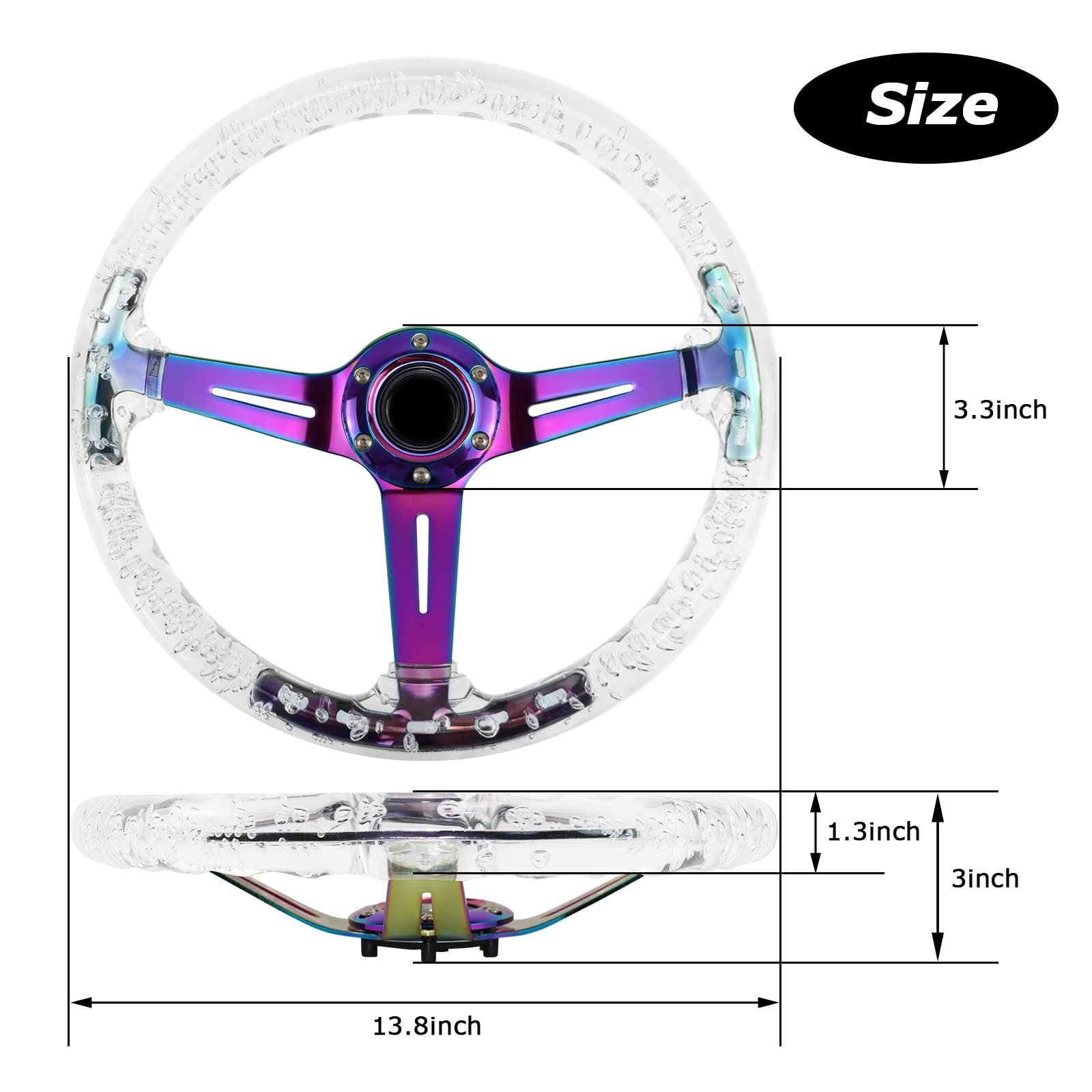 JDM Accessories Racing Universal 14inch 350mm Crystal luminous Acrylic Car Steering Wheel titanium burnt blue Neo chrome Bracket
