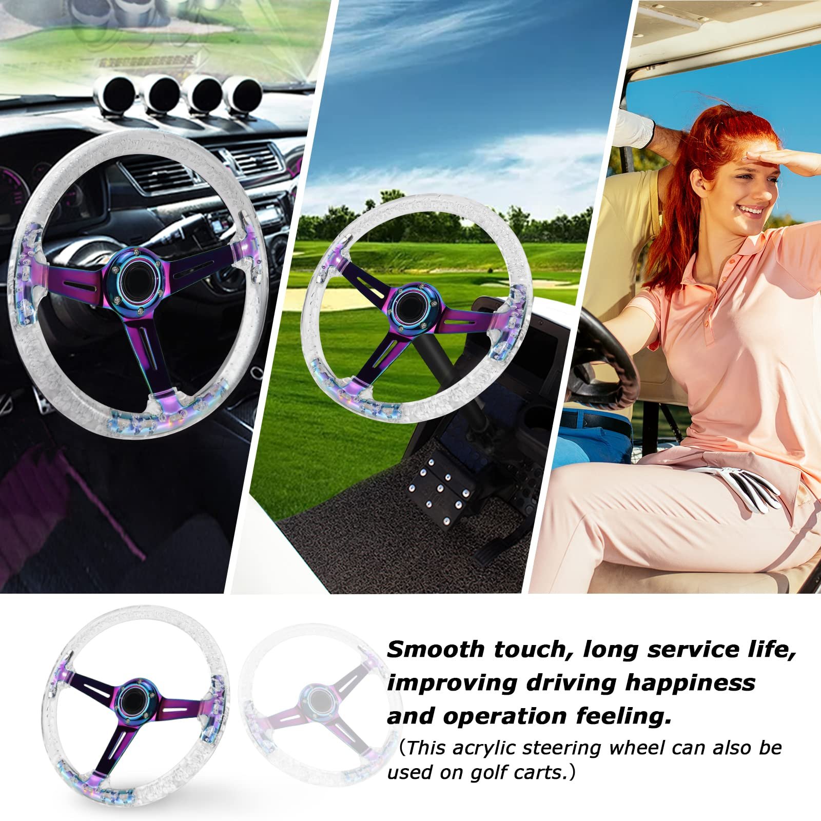 JDM Accessories Racing Universal 14inch 350mm Crystal luminous Acrylic Car Steering Wheel titanium burnt blue Neo chrome Bracket