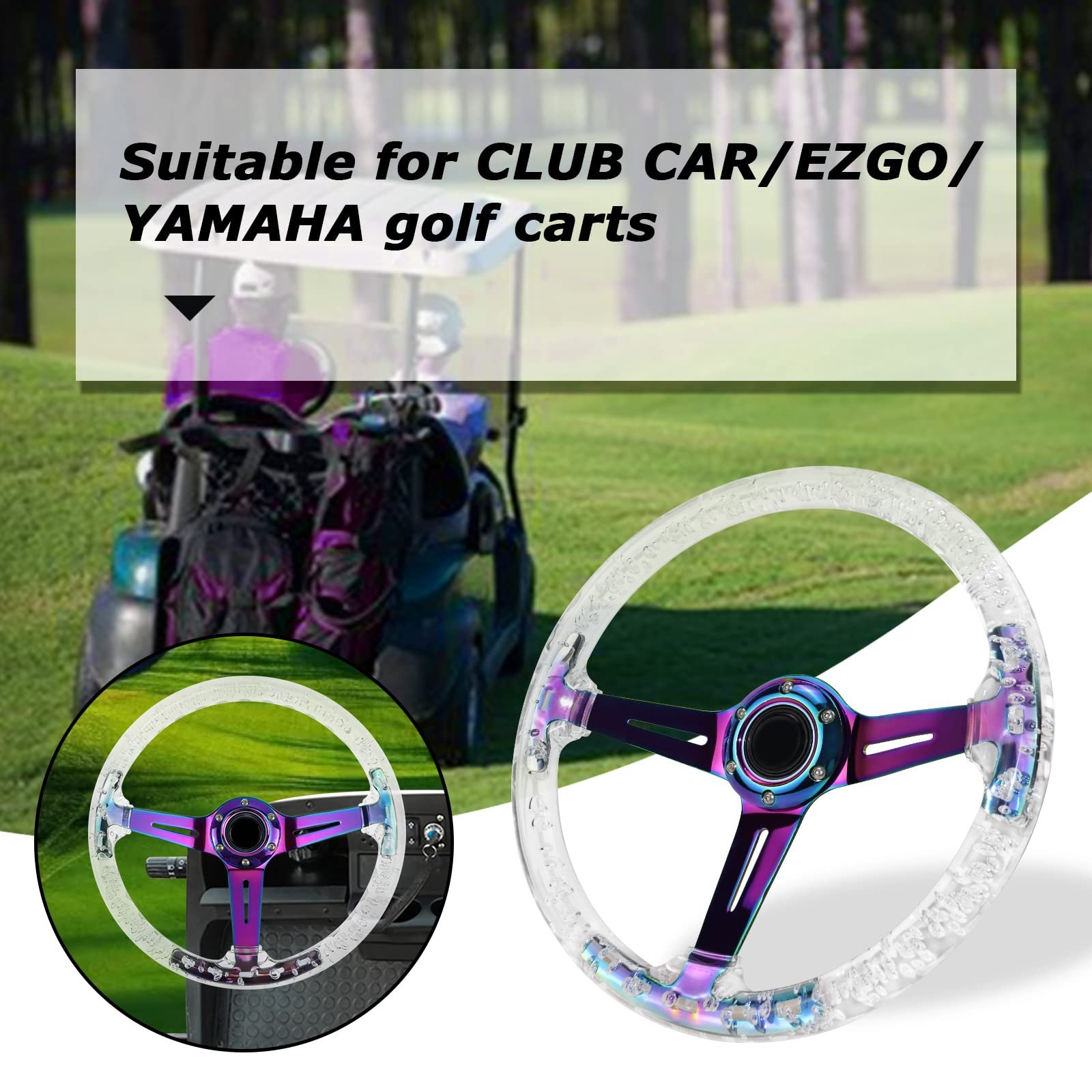JDM Accessories Racing Universal 14inch 350mm Crystal luminous Acrylic Car Steering Wheel titanium burnt blue Neo chrome Bracket