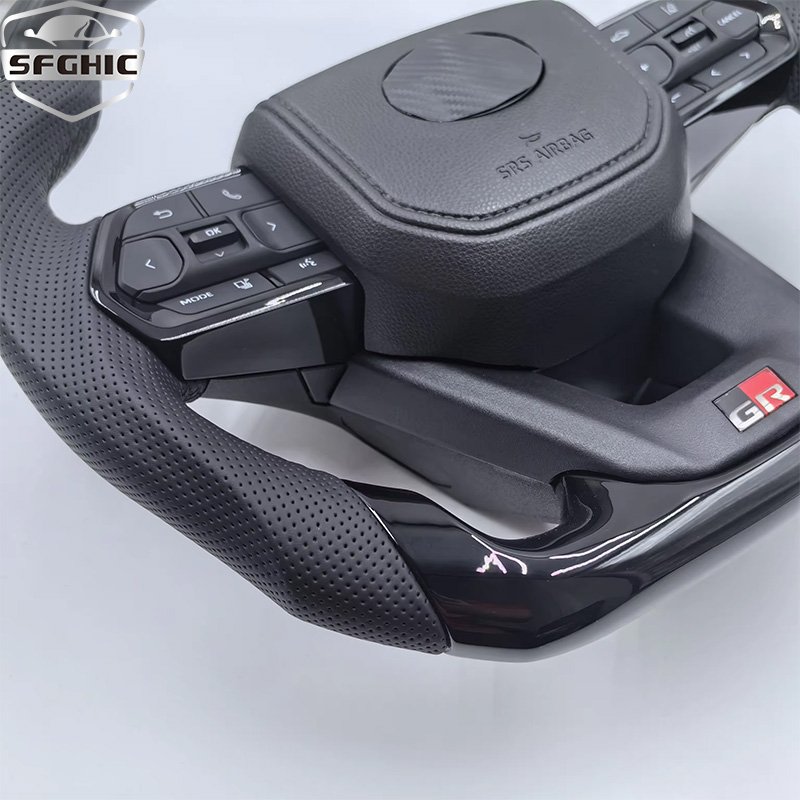 Custom Type D Bright Black Carbon-Brazed Leather Assembly Steering Wheel For Toyota Land Cruiser LC200 2006-2023