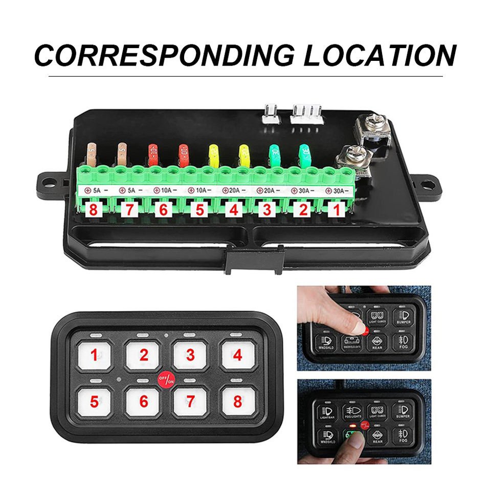 Auto Accessories 12V 24V 60A Fuse Relay Box Switch Control Panel Electronic Relay System 8 Gang Switch Panel ON-Off LED Switch