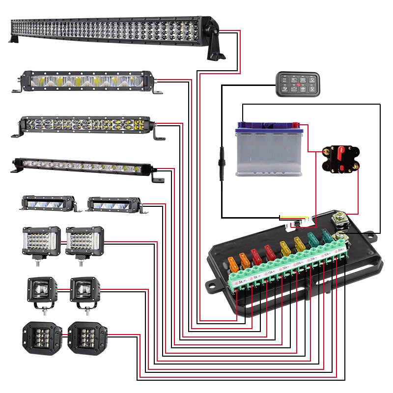 Auto Accessories 12V 24V 60A Fuse Relay Box Switch Control Panel Electronic Relay System 8 Gang Switch Panel ON-Off LED Switch