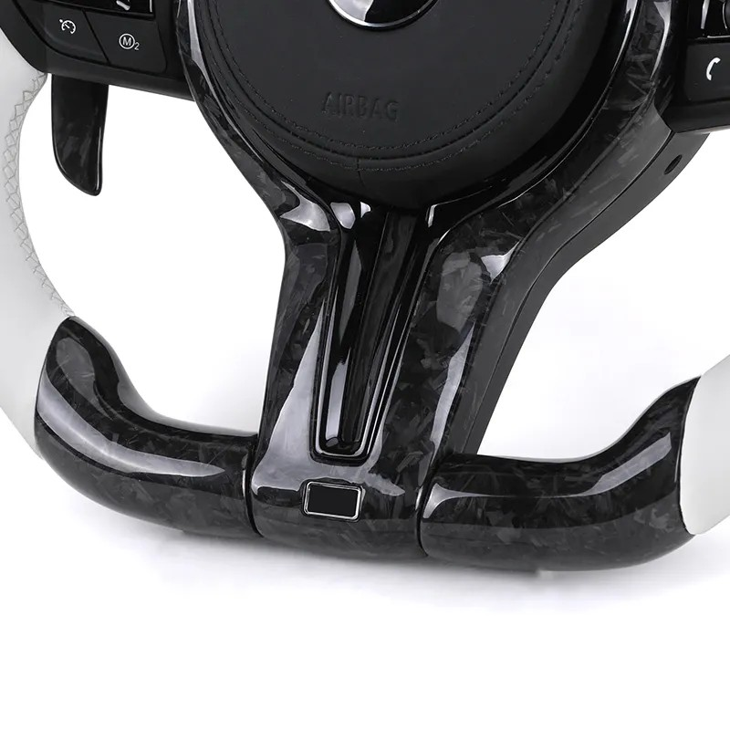 White Half Leather Forged Carbon Shifter Paddle LED M Sport Steering Wheel for BMW F07 F10 F20 F30 F32 F80 F82 F90 E90 E92 E93