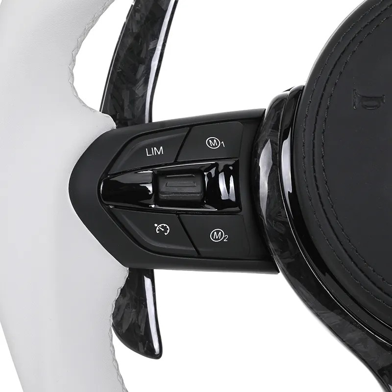 White Half Leather Forged Carbon Shifter Paddle LED M Sport Steering Wheel for BMW F07 F10 F20 F30 F32 F80 F82 F90 E90 E92 E93