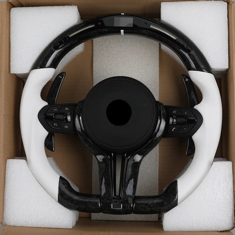 White Half Leather Forged Carbon Shifter Paddle LED M Sport Steering Wheel for BMW F07 F10 F20 F30 F32 F80 F82 F90 E90 E92 E93